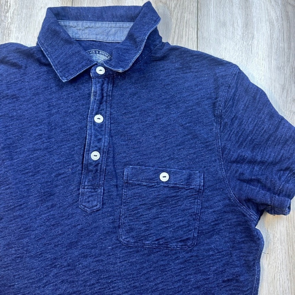 Wallace & Barnes Polo Shirt Mens Small Indigo Blue Pocket Cotton Preppy Slim - Picture 2 of 10